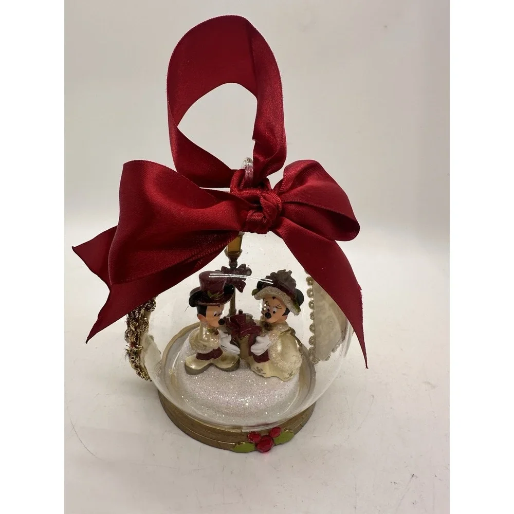 Disney Parks Mickey Minnie Victorian Jeweled Glass Christmas Ornament